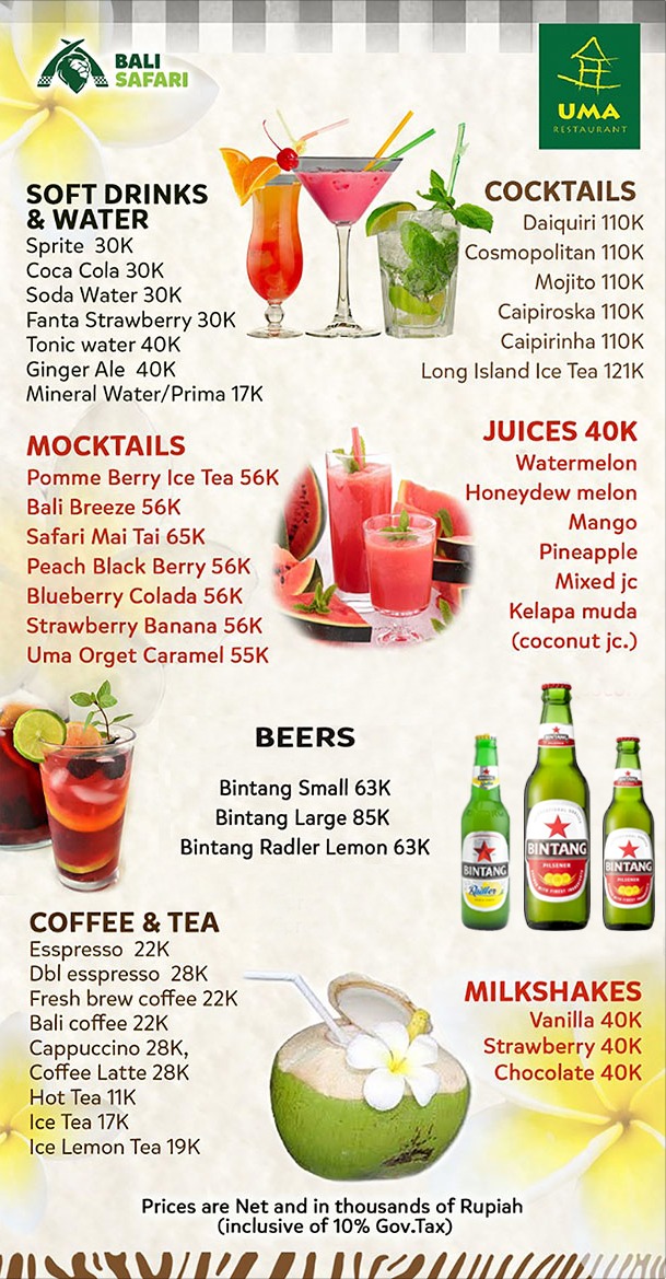 Beverages at Uma Restaurant
